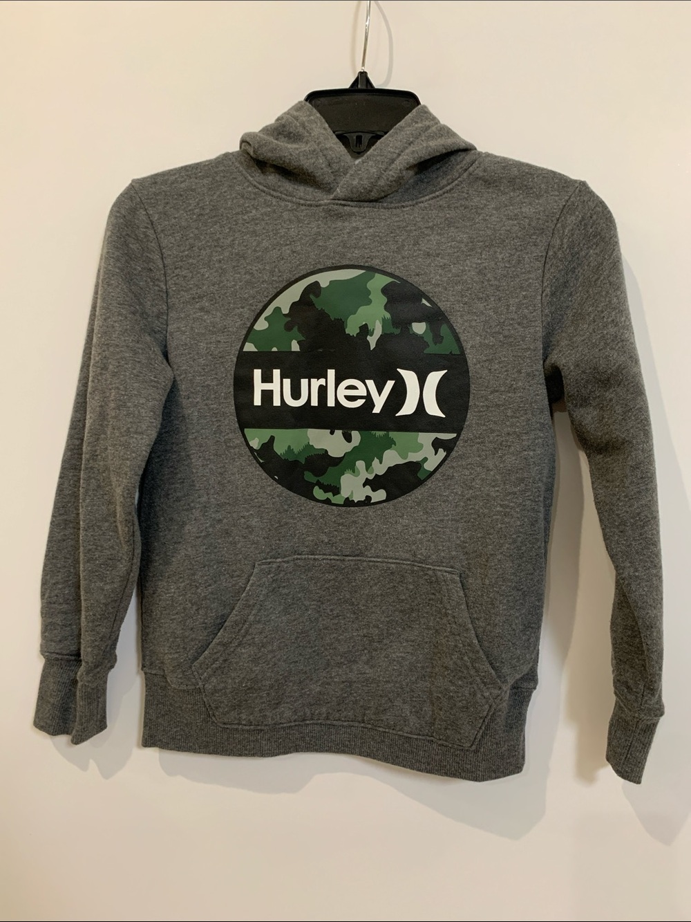 Hurley Kids Gray Hoodie with Green Camo Circle Logo